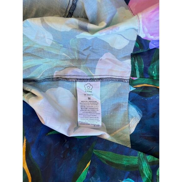 Farm Rio Maxi Dress Blue Floral Square Neck Puff Sleeve Midi M - Picture 5 of 6